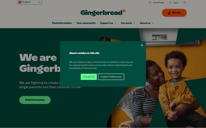 Skärmbild av gingerbread.org.uk