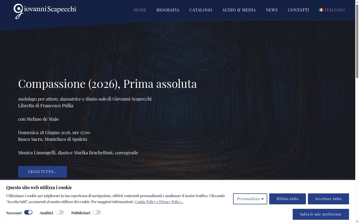 Screenshot del banner di consenso mostrato prima di qualsiasi interazione