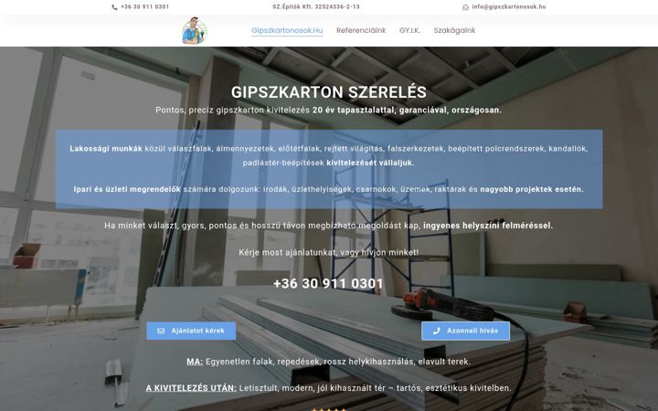 Screenshot of gipszkartonosok.hu