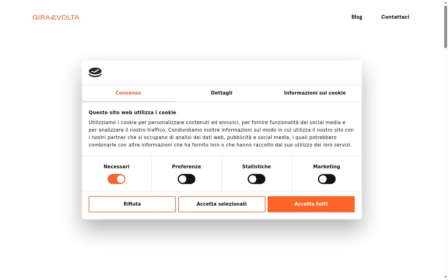 Screenshot del banner di consenso mostrato prima di qualsiasi interazione