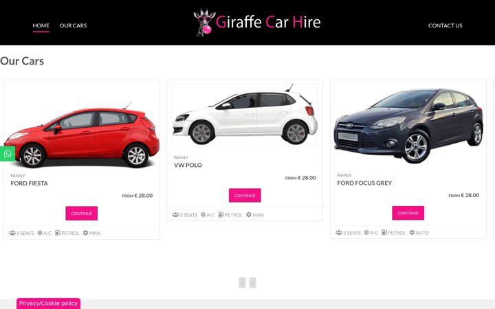 Screenshot of giraffecarhire.com