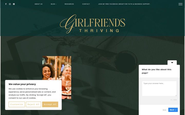 Screenshot of girlfriendsthriving.com