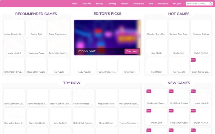 Kuvakaappaus sivustosta girlsgogames.com