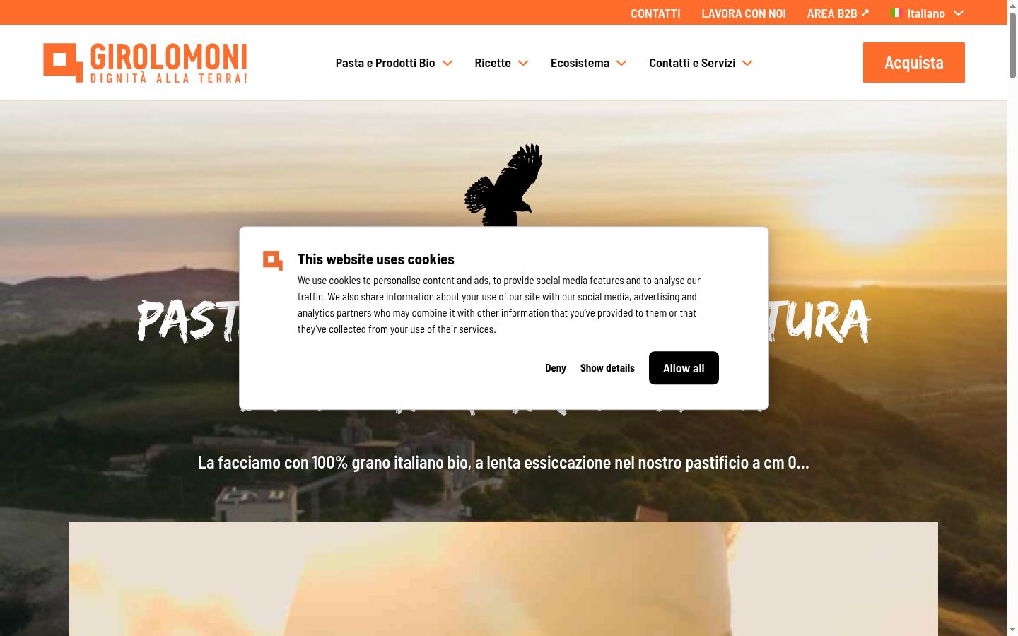 Screenshot del banner di consenso mostrato prima di qualsiasi interazione