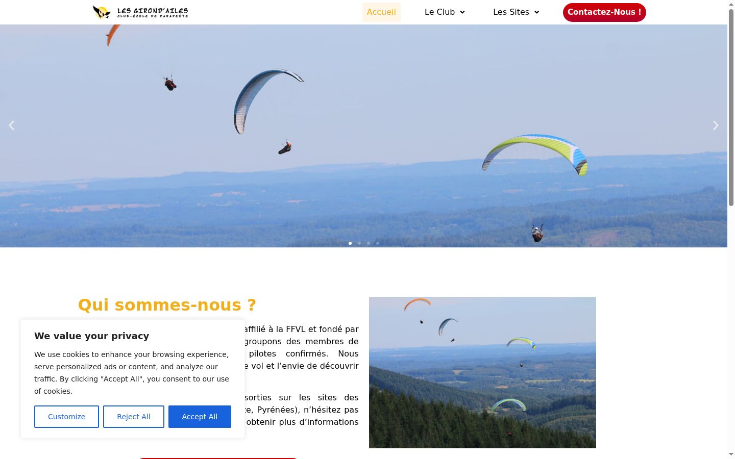 Capture d'écran de la bannière de consentement affichée avant toute interaction