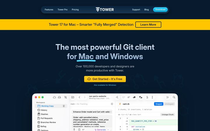 Screenshot of git-tower.com