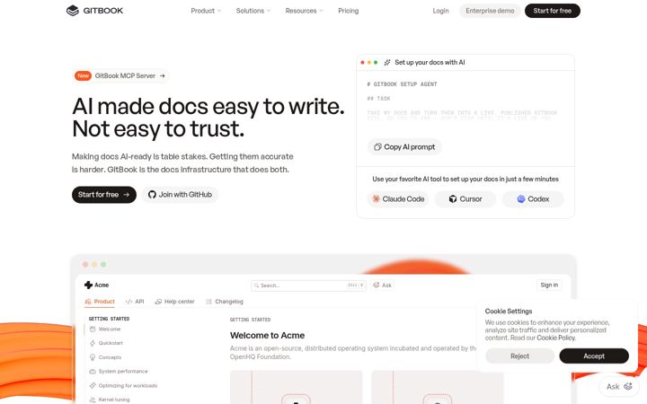 Screenshot stránky gitbook.com