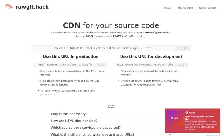 Screenshot van githack.com