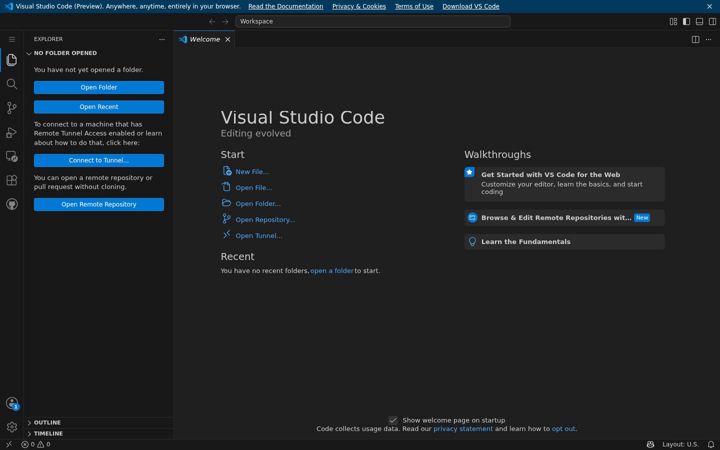 Screenshot von github.dev