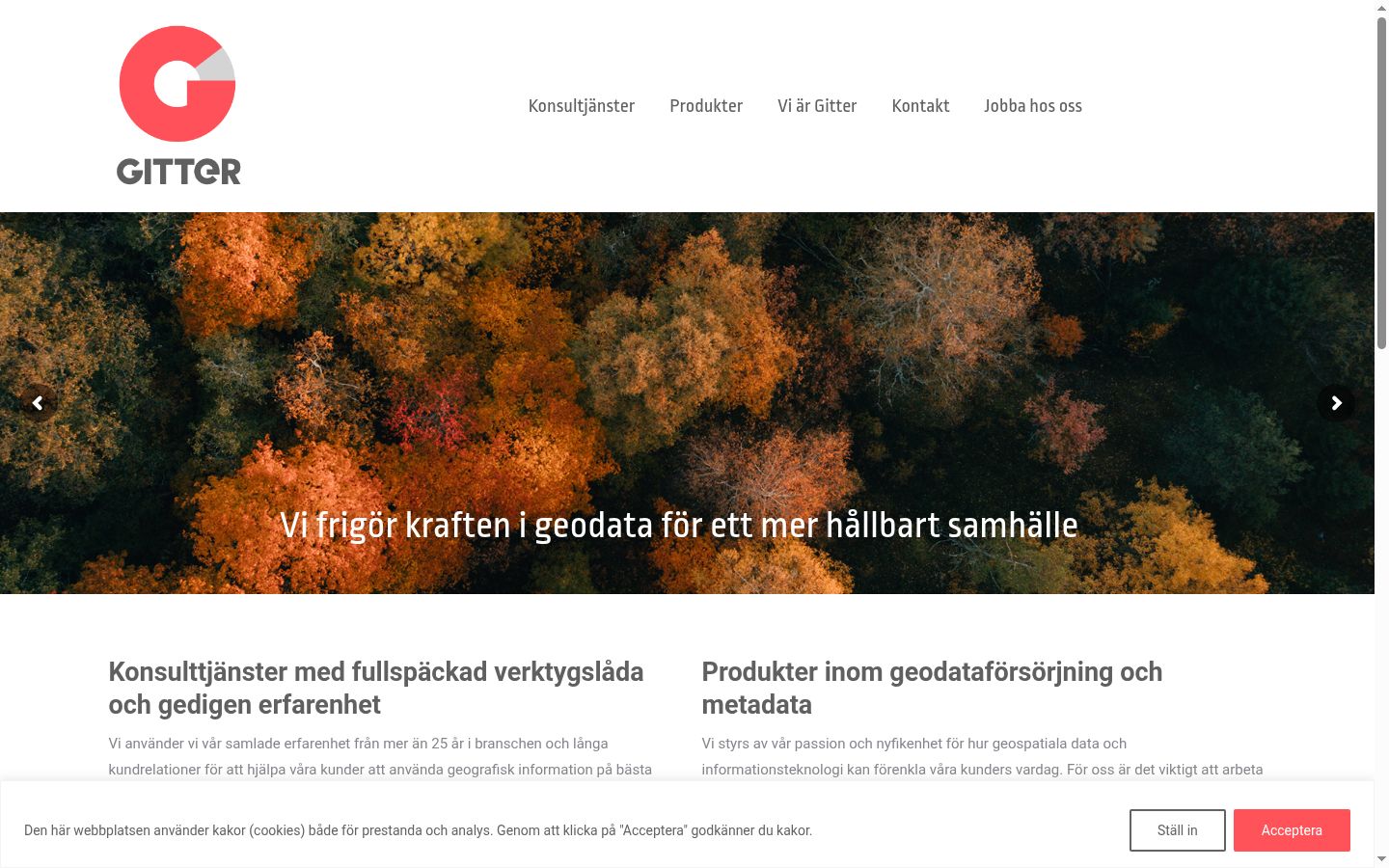Skärmbild av samtyckesbannern som visades före någon interaktion