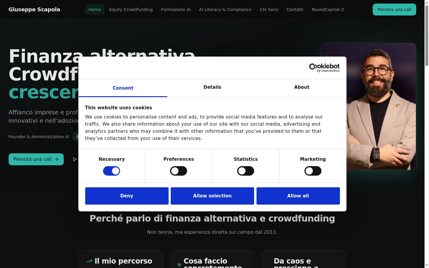 Captura de pantalla del banner de consentimiento mostrado antes de cualquier interacción