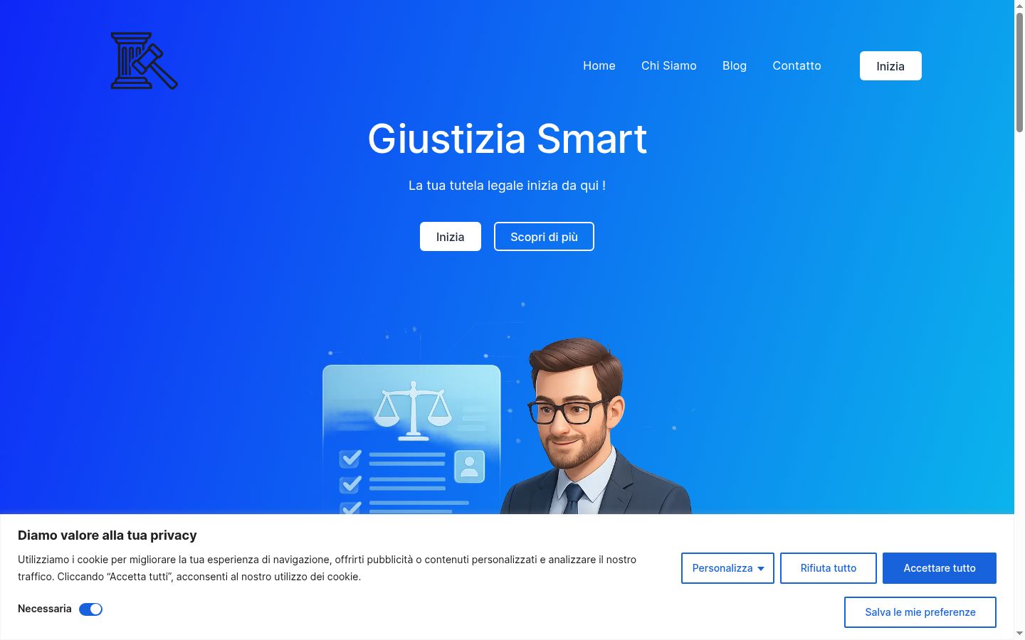 Screenshot del banner di consenso mostrato prima di qualsiasi interazione