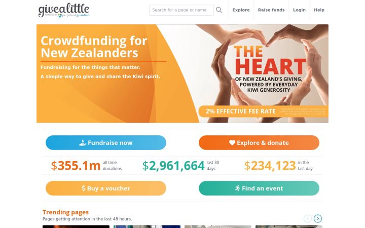 Screenshot of givealittle.co.nz