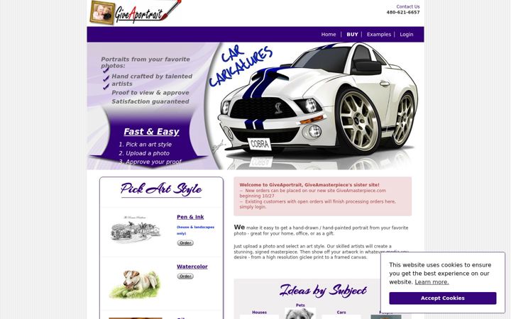 Screenshot of giveaportrait.com
