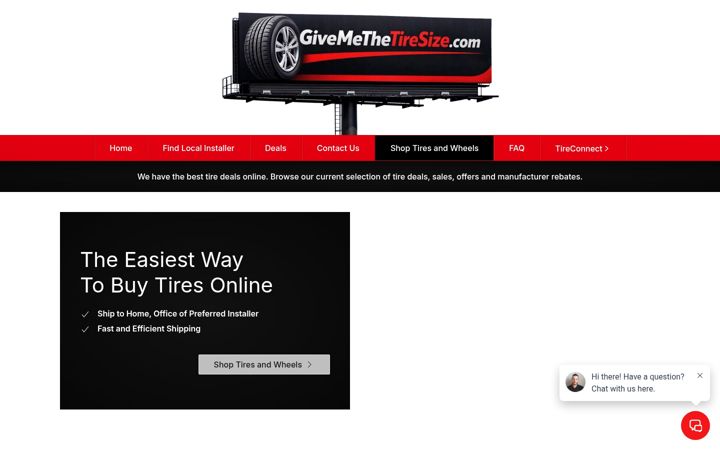 Screenshot of givemethetiresize.com