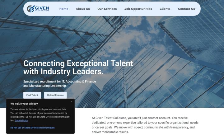 Screenshot of giventalentsolutions.com