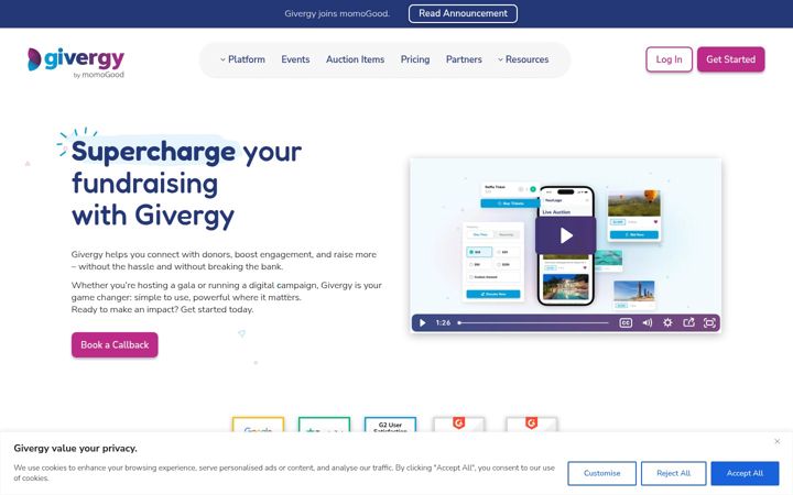 Screenshot ta' givergy.com