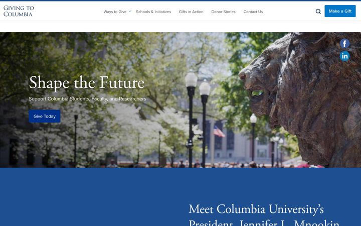 Screenshot of giving.columbia.edu