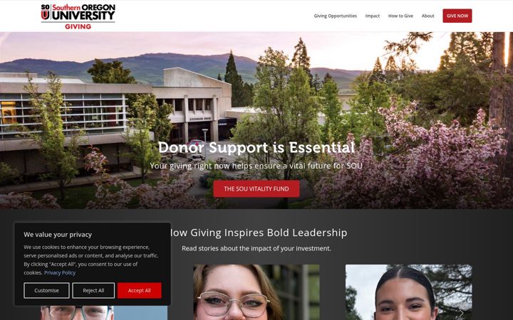 Screenshot of giving.sou.edu