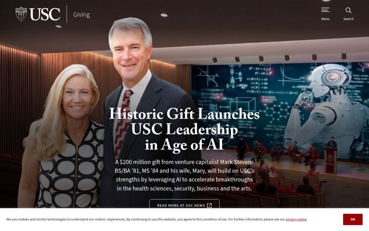 Screenshot of giving.usc.edu