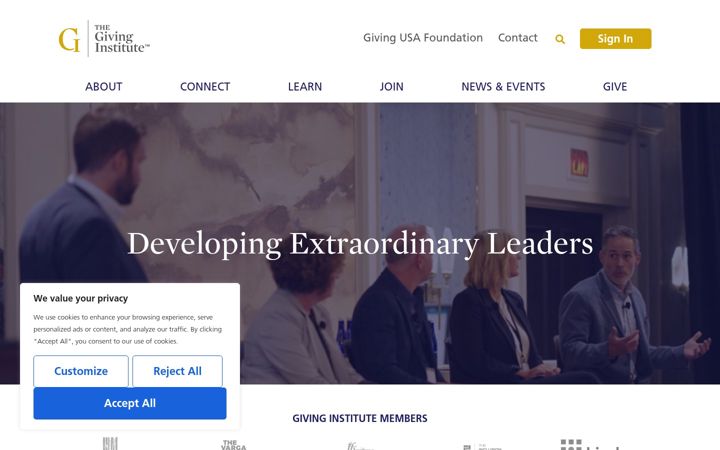 Screenshot of givinginstitute.org