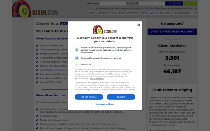 Screenshot of gixen.com