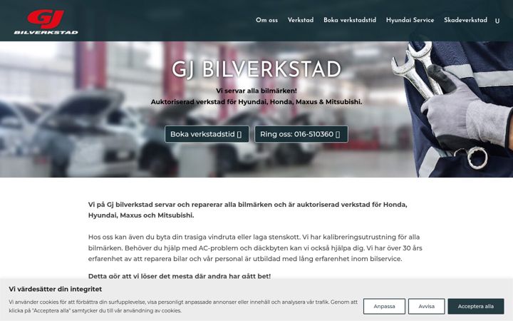 Screenshot of gjbilverkstad.se