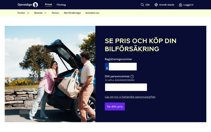 Screenshot of gjensidige.se