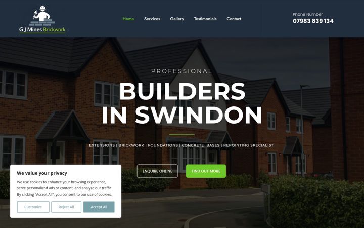 Screenshot of gjminesbrickwork.co.uk