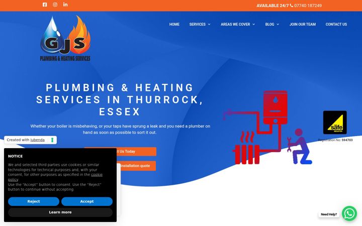 Screenshot of gjsplumbingandheating.co.uk