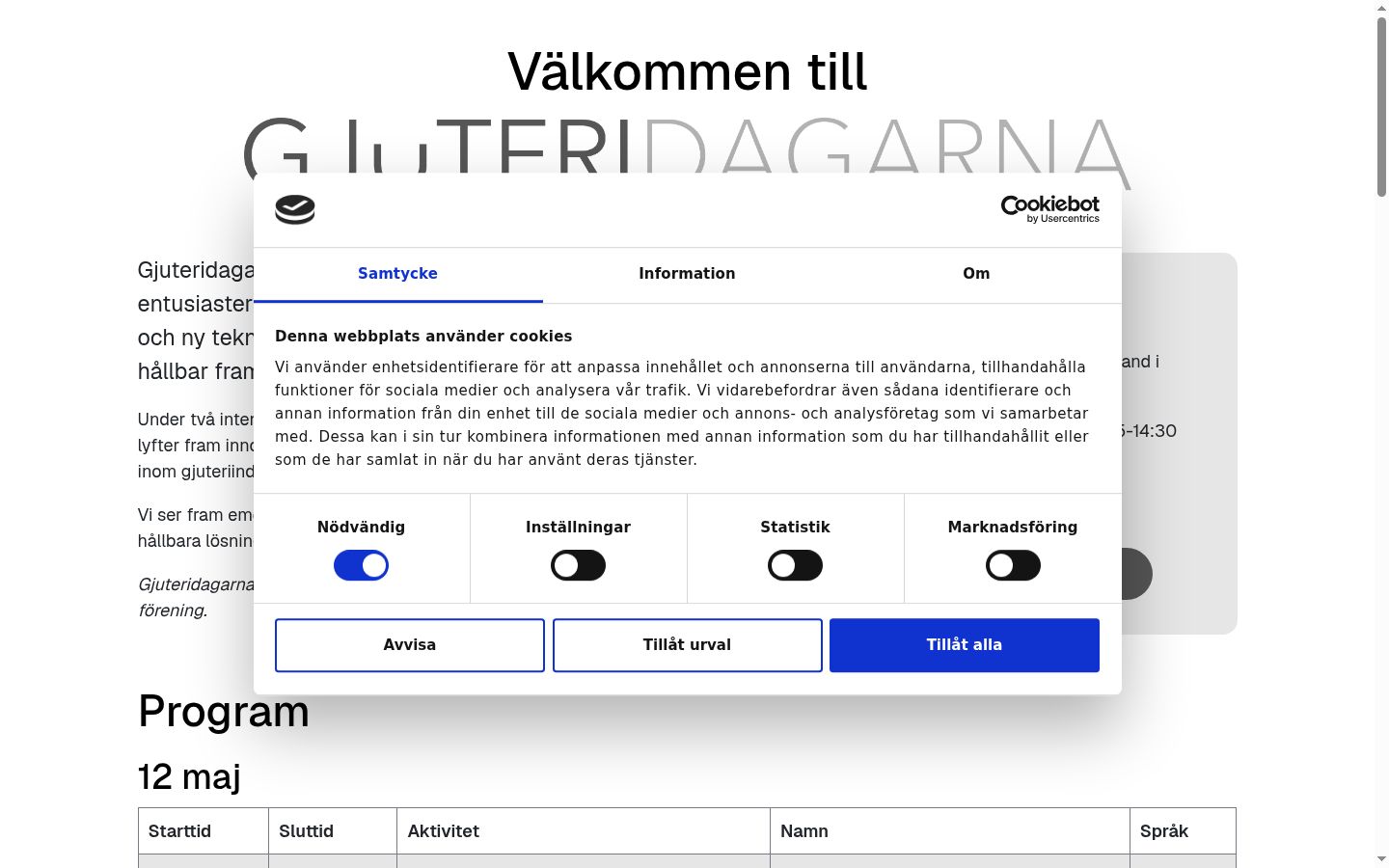 Skærmbillede af samtykkebanneret, som det blev vist før nogen interaktion