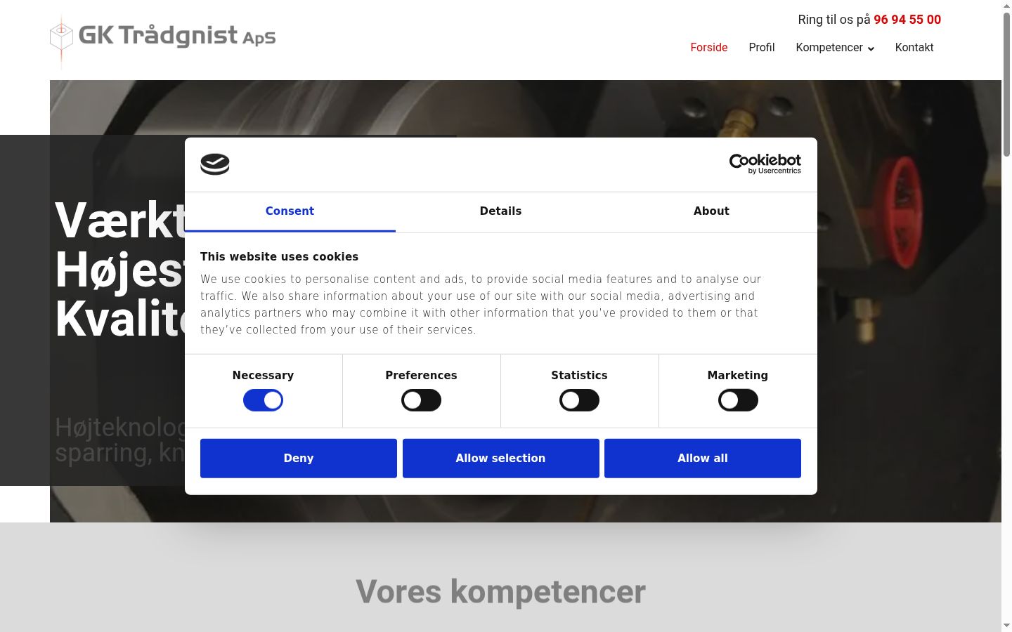 Captura de pantalla del banner de consentimiento mostrado antes de cualquier interacción