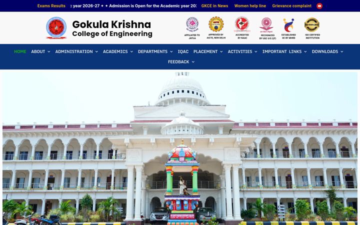 Screenshot of gkce.edu.in