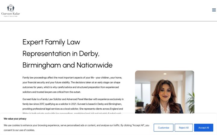 Screenshot of gkfamilysolicitor.co.uk
