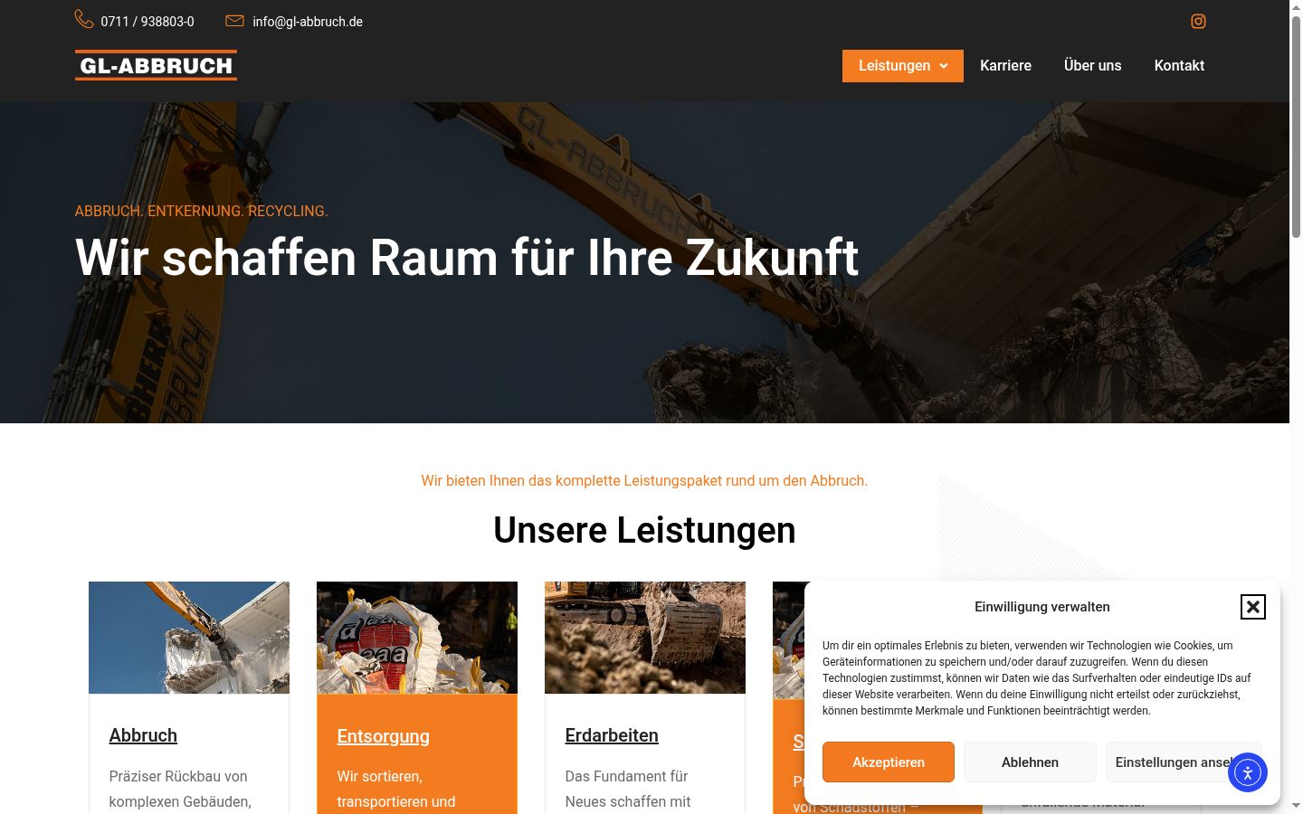 Screenshot des Einwilligungsbanners vor jeglicher Interaktion