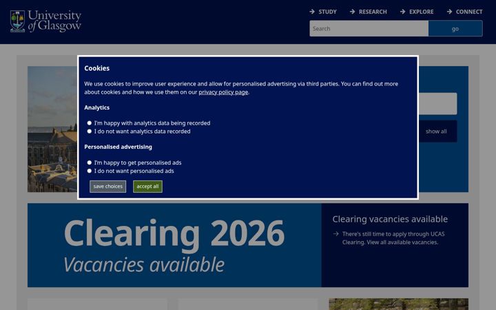 Screenshot of gla.ac.uk