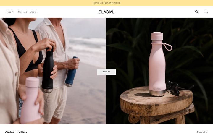 Skærmbillede af glacialbottle.com