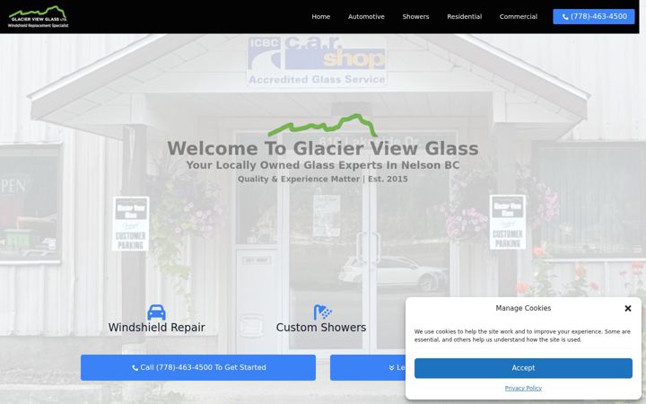 Screenshot of glacierviewglass.ca