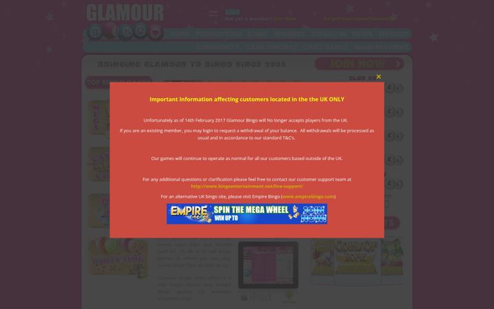 Screenshot of glamourbingo.com