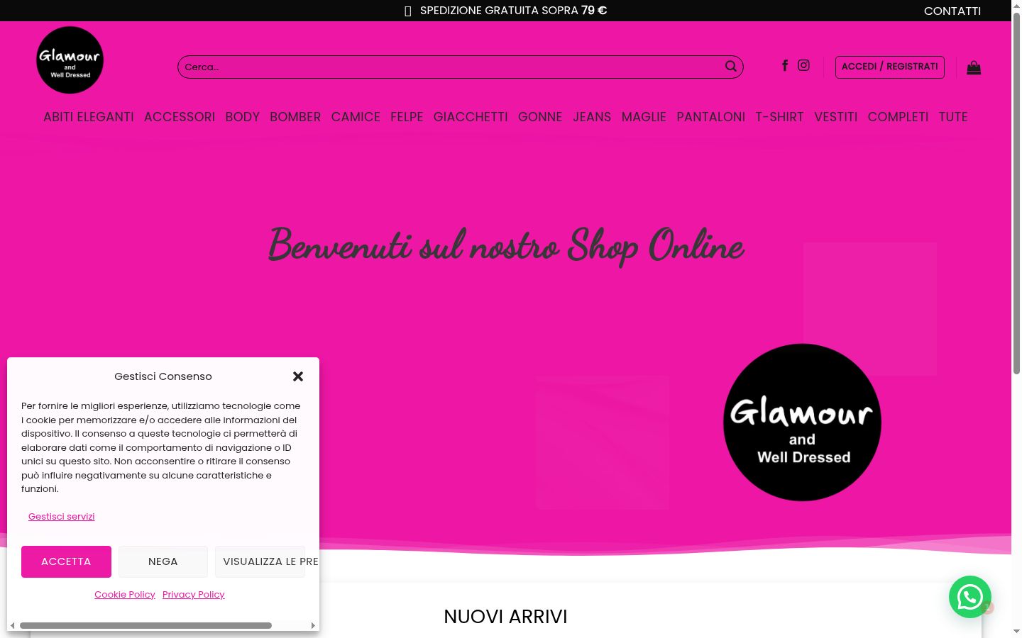 Screenshot del banner di consenso mostrato prima di qualsiasi interazione