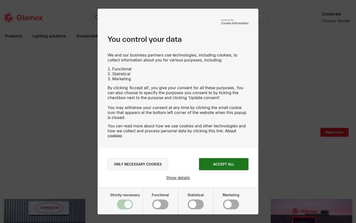Screenshot of glamox.com