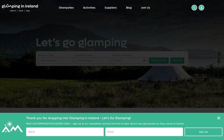 Screenshot of glampinginireland.com