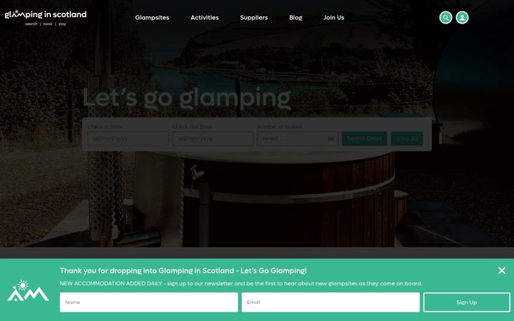 Screenshot of glampinginscotland.com