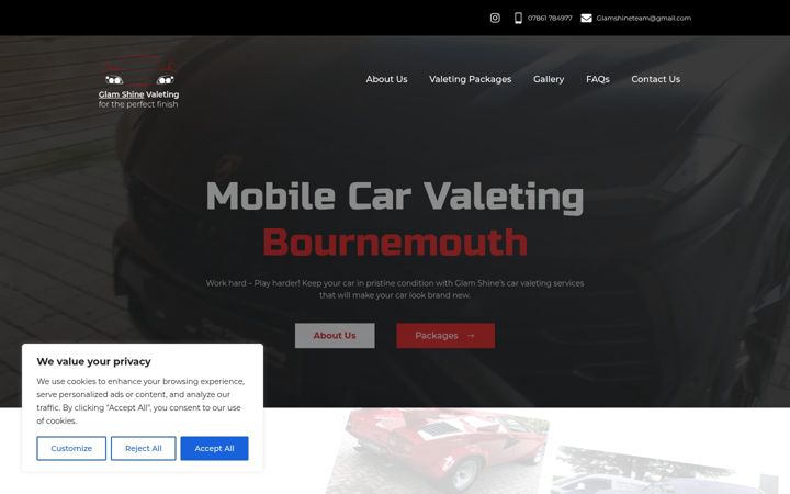 Screenshot of glamshinevalets.co.uk