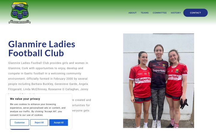 Screenshot of glanmireladiesfootballclub.ie