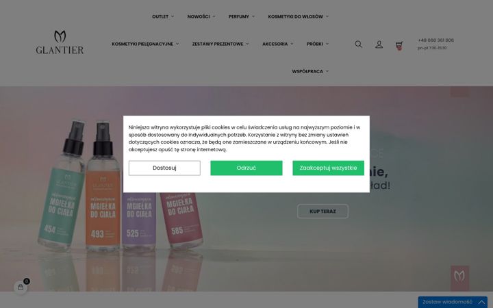 Posnetek zaslona glantier.com
