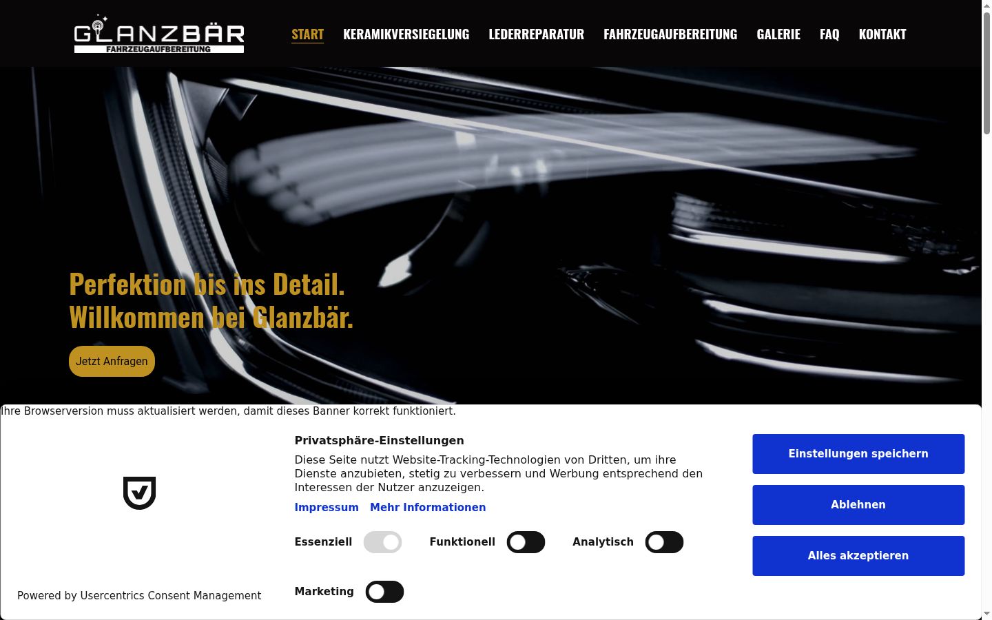 Screenshot del banner di consenso mostrato prima di qualsiasi interazione