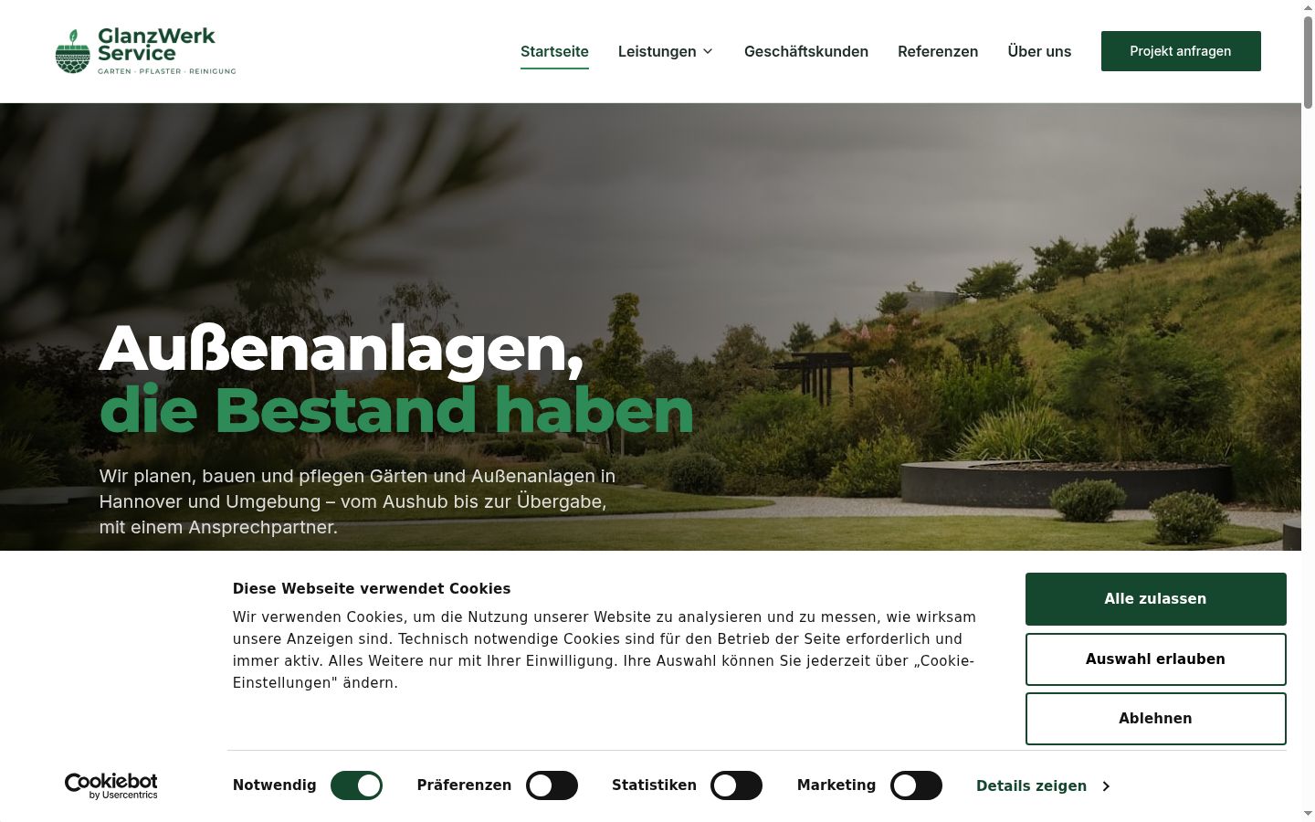 Screenshot des Einwilligungsbanners vor jeglicher Interaktion