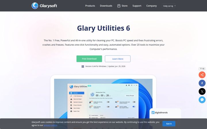 Screenshot του glarysoft.com