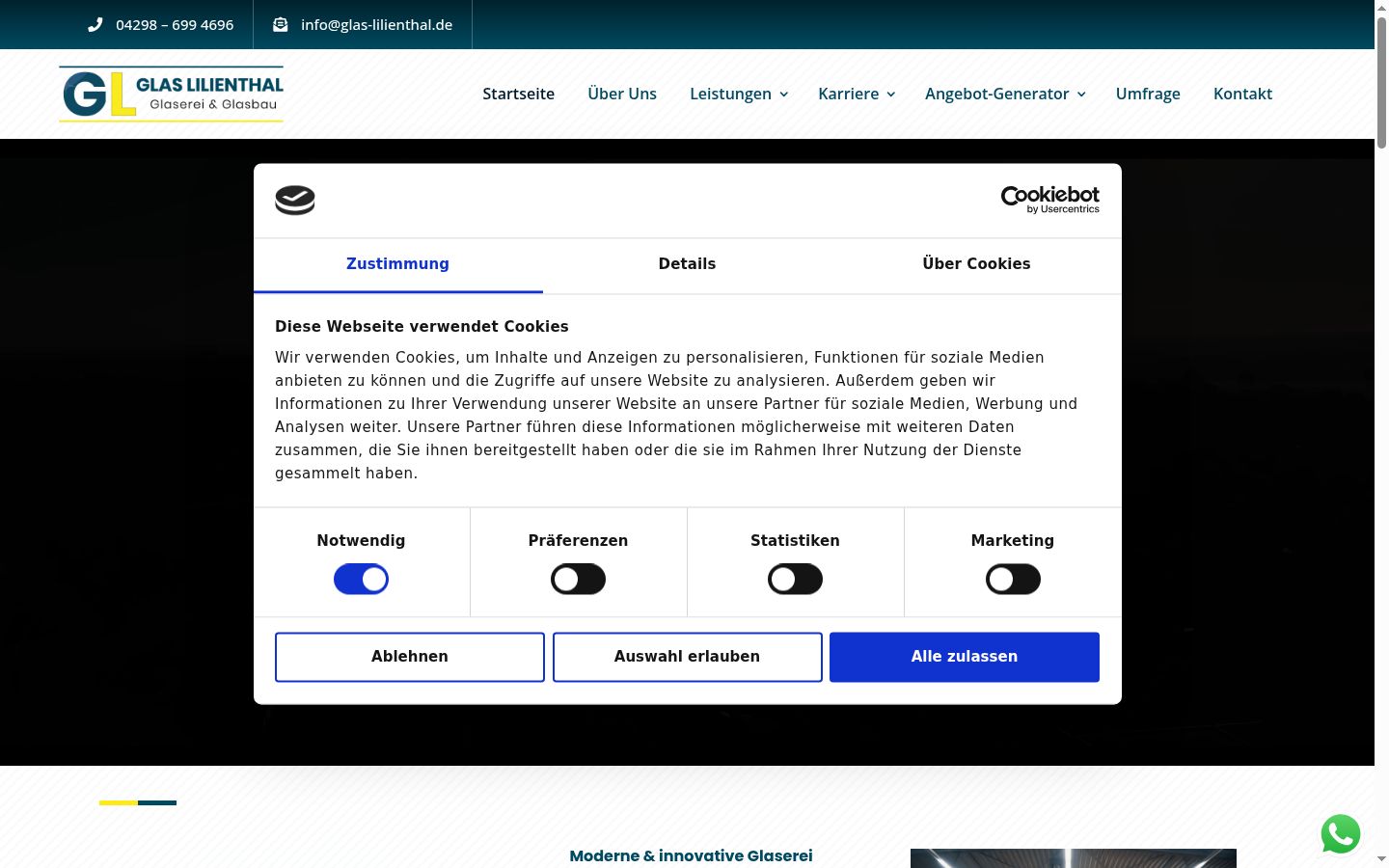 Screenshot del banner di consenso mostrato prima di qualsiasi interazione